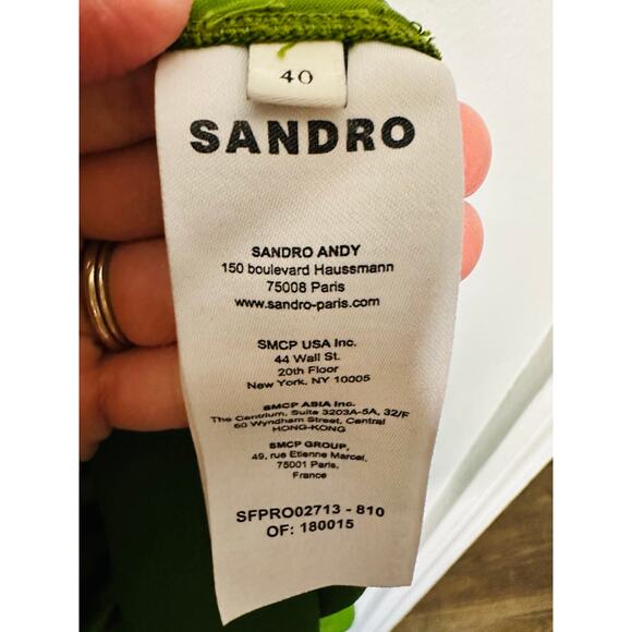 SANDRO Green Satin V-Neck Slip Style Ruched Hourglass Zola Dress Size US 8 - Picture 10 of 13